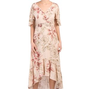 ANTHROPOLOGIE ABEL‎ THE LABEL Floral V-Neck Maxi Dress Summer Flowy Short Sleeve